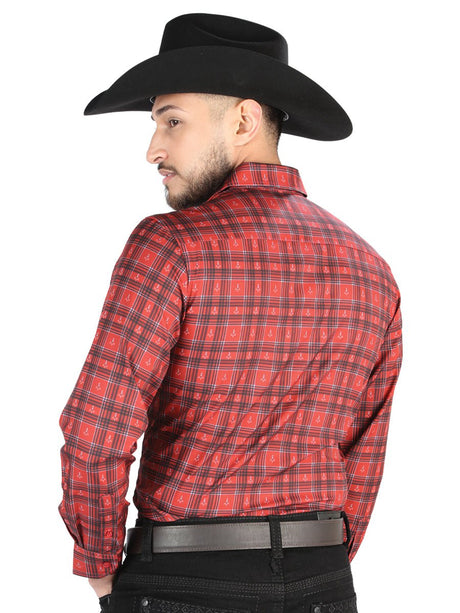 Men's Red/Black Printed Long Sleeve Western Shirt 'El Señor de los Cielos' 44705 - BELLEZA'S - Men's Red/Black Printed Long Sleeve Western Shirt 'El Señor de los Cielos' 44705 - Men's Shirt - 04470501