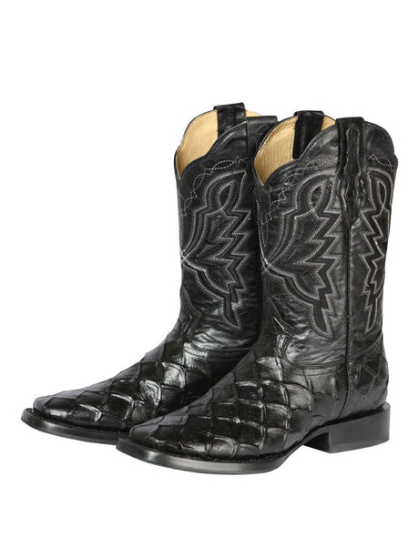 Men's Rodeo Cowboy Boots Imit. Pirarucu Monster Fish Engraved 'El General' Black 44663 - BELLEZA'S - Men's Rodeo Cowboy Boots Imit. Pirarucu Monster Fish Engraved 'El General' Black 44663 - Men's Boot - 04466301