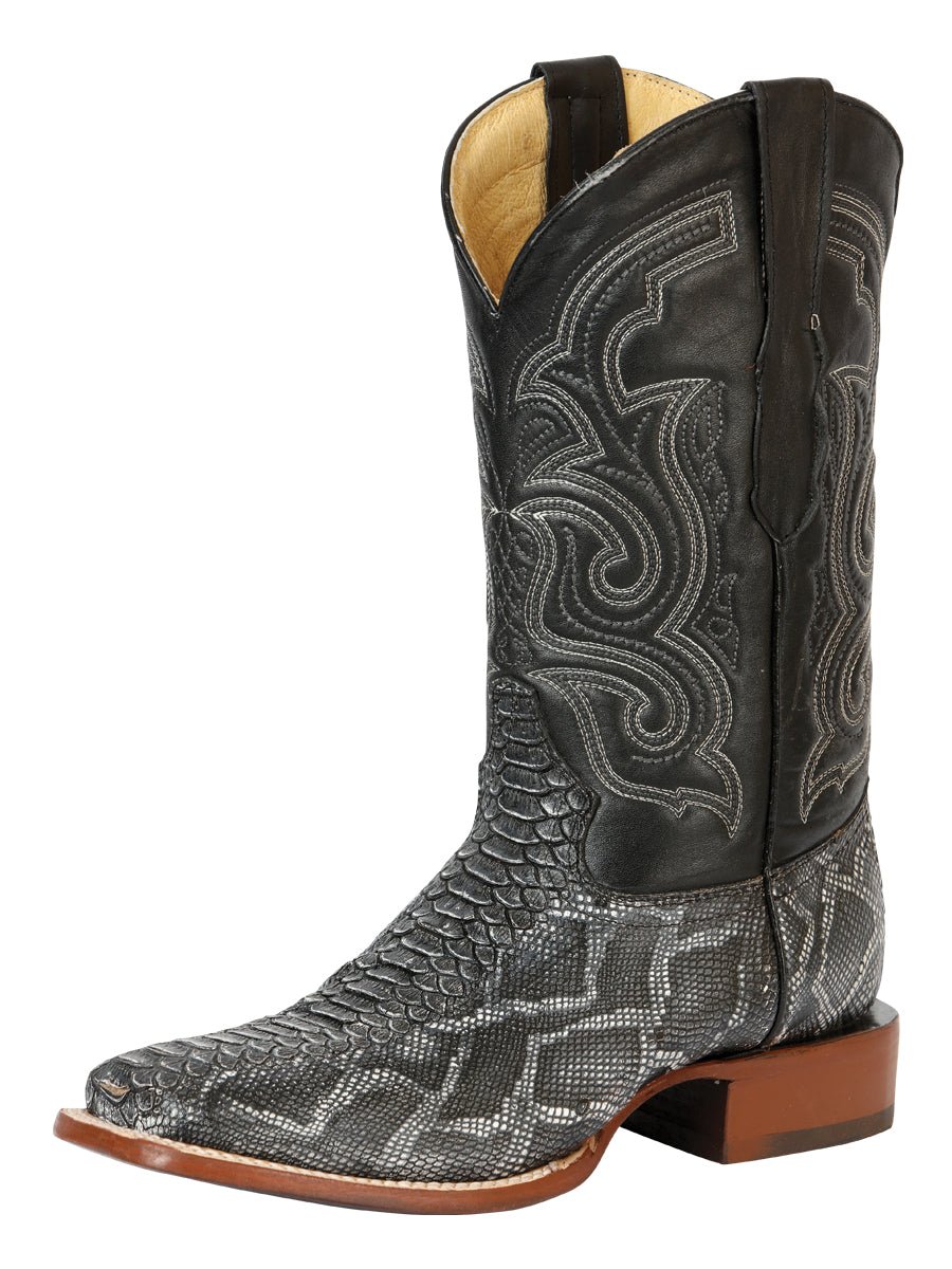 Men’s Rodeo Cowboy Boots Leather Python Imitation El General Color Gray 45432 - BELLEZA'S - Men’s Rodeo Cowboy Boots Leather Python Imitation El General Color Gray 45432 - Men's Boot - 04543201