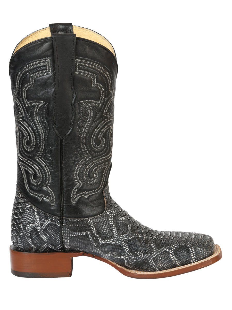 Men’s Rodeo Cowboy Boots Leather Python Imitation El General Color Gray 45432 - BELLEZA'S - Men’s Rodeo Cowboy Boots Leather Python Imitation El General Color Gray 45432 - Men's Boot - 04543201
