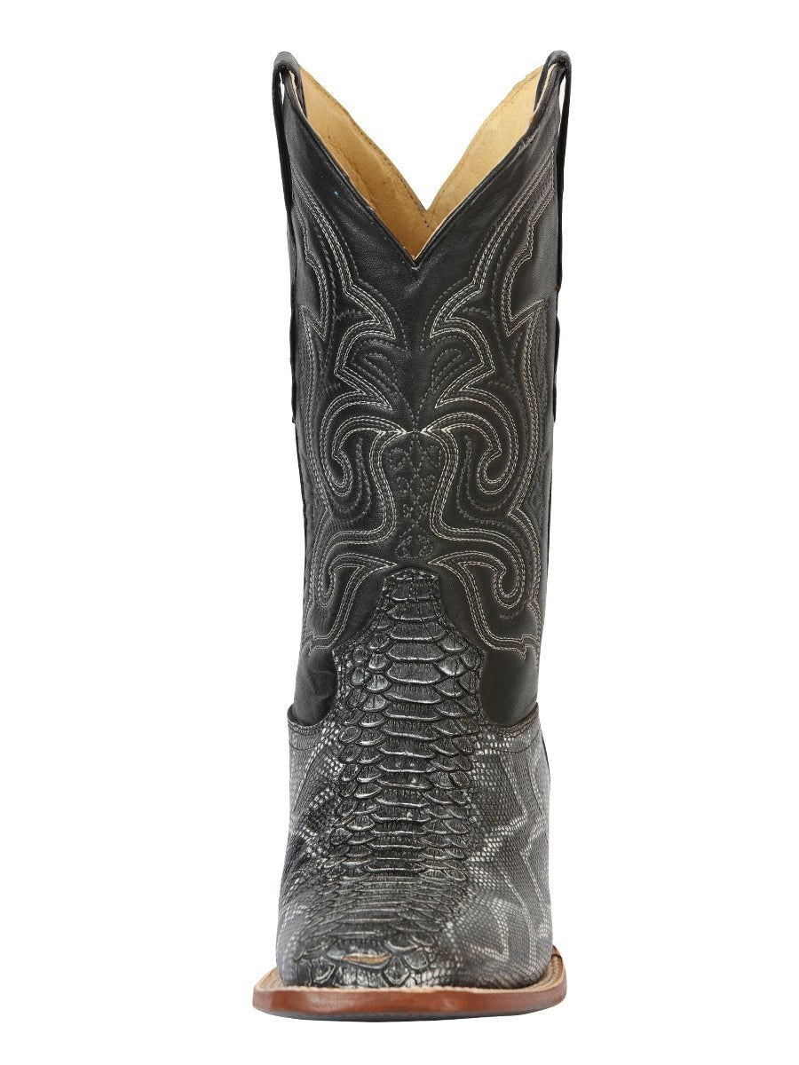 Men’s Rodeo Cowboy Boots Leather Python Imitation El General Color Gray 45432 - BELLEZA'S - Men’s Rodeo Cowboy Boots Leather Python Imitation El General Color Gray 45432 - Men's Boot - 04543201