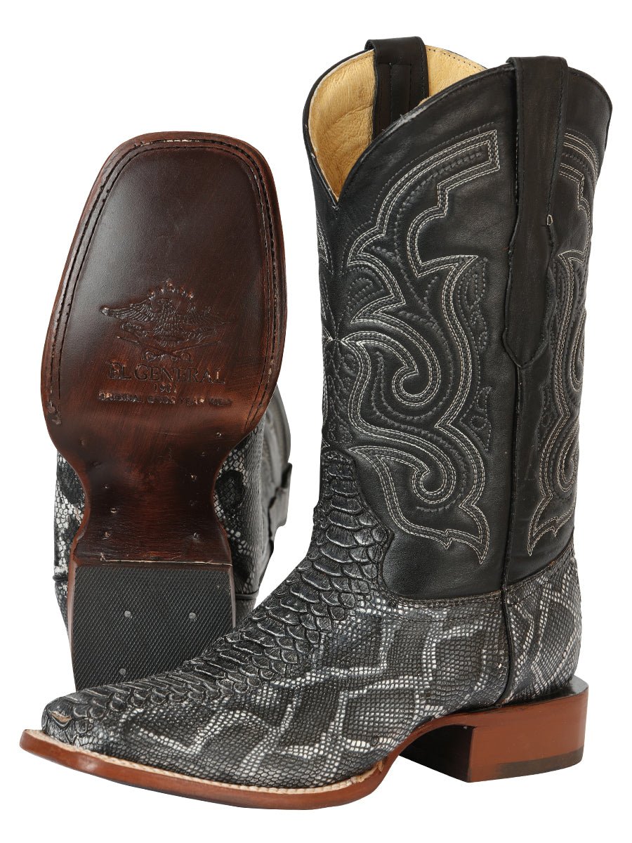 Men’s Rodeo Cowboy Boots Leather Python Imitation El General Color Gray 45432 - BELLEZA'S - Men’s Rodeo Cowboy Boots Leather Python Imitation El General Color Gray 45432 - Men's Boot - 04543201