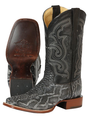 Men’s Rodeo Cowboy Boots Leather Python Imitation El General Color Gray 45432 - BELLEZA'S - Men’s Rodeo Cowboy Boots Leather Python Imitation El General Color Gray 45432 - Men's Boot - 04543201
