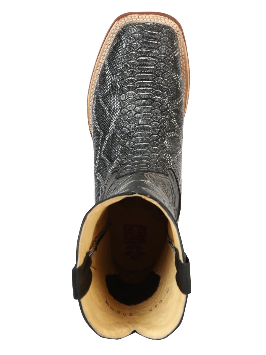 Men’s Rodeo Cowboy Boots Leather Python Imitation El General Color Gray 45432 - BELLEZA'S - Men’s Rodeo Cowboy Boots Leather Python Imitation El General Color Gray 45432 - Men's Boot - 04543201