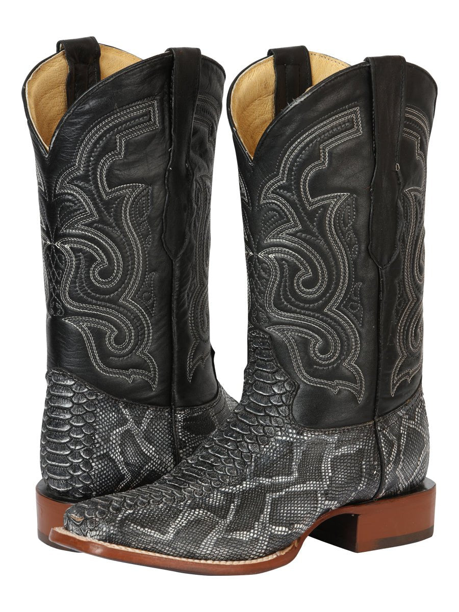 Men’s Rodeo Cowboy Boots Leather Python Imitation El General Color Gray 45432 - BELLEZA'S - Men’s Rodeo Cowboy Boots Leather Python Imitation El General Color Gray 45432 - Men's Boot - 04543201