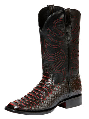 Men’s Rodeo Leather Imitation Python Cowboy Boots 'El General' Black/Red 45565 - BELLEZA'S - Men’s Rodeo Leather Imitation Python Cowboy Boots 'El General' Black/Red 45565 - Men's Boot - 04556501
