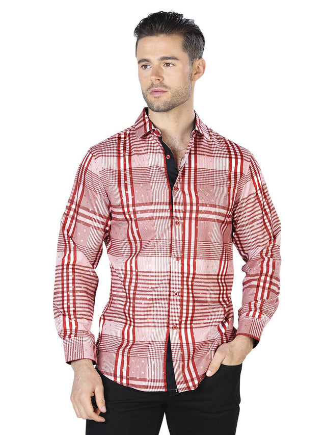 Men's Shredded Red Printed Long Sleeve Western Shirt 'El Señor de los Cielos' 44015 - BELLEZA'S - Men's Shredded Red Printed Long Sleeve Western Shirt 'El Señor de los Cielos' 44015 - Mens Shirt - 04401501