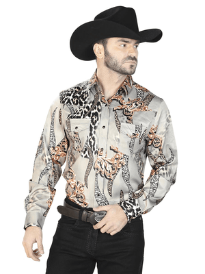Men's Taupe Print Casual Long Sleeve Western Shirt 'El Señor de los Cielos' 44102 - BELLEZA'S - Men's Taupe Print Casual Long Sleeve Western Shirt 'El Señor de los Cielos' 44102 - Men's Shirt - 04410201
