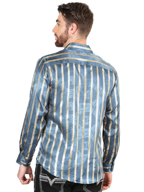 Men's Teal Casual Printed Long Sleeve Western Shirt 'El Señor de los Cielos' 44580 - BELLEZA'S - Men's Teal Casual Printed Long Sleeve Western Shirt 'El Señor de los Cielos' 44580 - Men's Shirt - 04458001