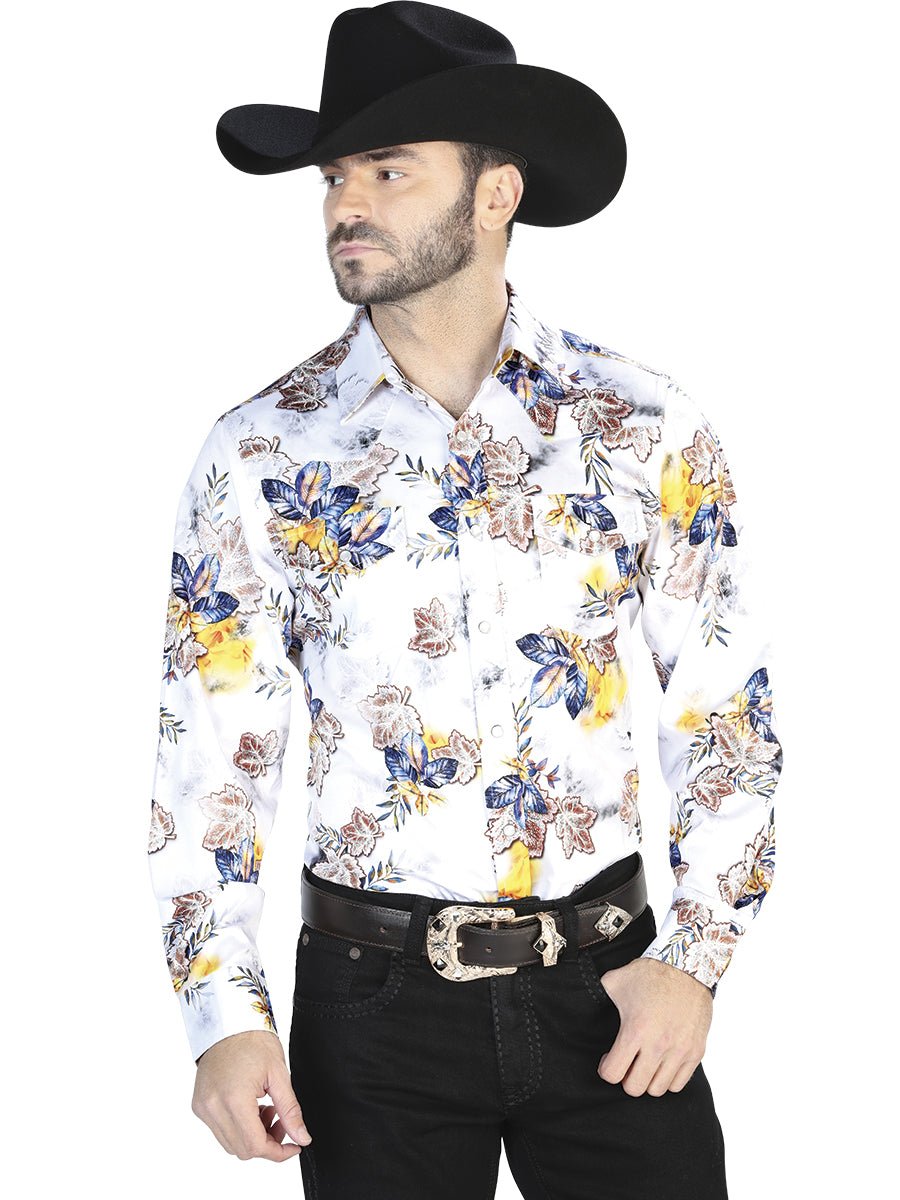 Men's White Floral Print Casual Long Sleeve Snap Western Shirt 'El Señor de los Cielos' 44097 - BELLEZA'S - Men's White Floral Print Casual Long Sleeve Snap Western Shirt 'El Señor de los Cielos' 44097 - Men's Shirt - 04409701