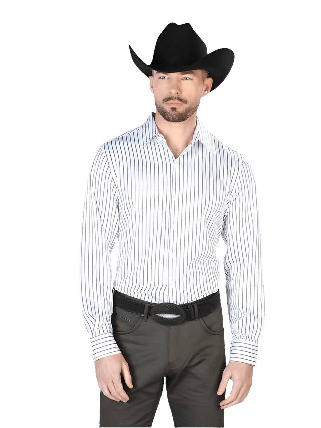 Men's White Stripes Print Long Sleeve Western Shirt 'El Señor de los Cielos' 43936 - BELLEZA'S - Men's White Stripes Print Long Sleeve Western Shirt 'El Señor de los Cielos' 43936 - Mens Shirt - 43926 S