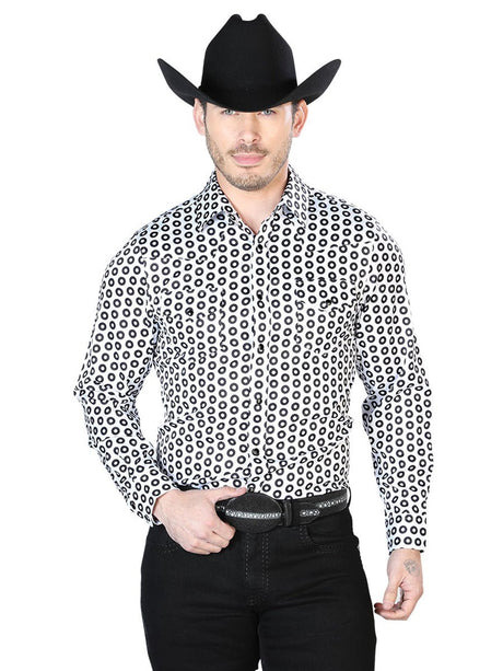 Men's White/Black Printed Long Sleeve Western Shirt 'El Señor de los Cielos' 43938 - BELLEZA'S - Men's White/Black Printed Long Sleeve Western Shirt 'El Señor de los Cielos' 43938 - Men's Shirt - 04393801