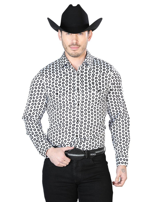 Men's White/Black Printed Long Sleeve Western Shirt 'El Señor de los Cielos' 43938 - BELLEZA'S - Men's White/Black Printed Long Sleeve Western Shirt 'El Señor de los Cielos' 43938 - Men's Shirt - 04393801