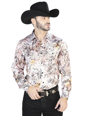 Men's White/Brown Print Long Sleeve Snap Western Shirt 'El Señor de los Cielos' 44093 - BELLEZA'S - Men's White/Brown Print Long Sleeve Snap Western Shirt 'El Señor de los Cielos' 44093 - Men's Shirt - 04409301