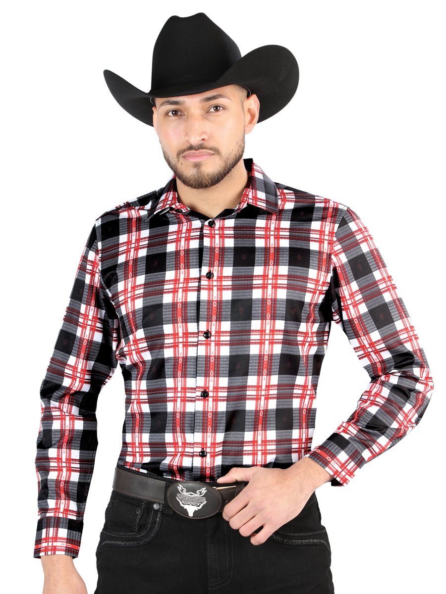 Men's White/Red Printed Long Sleeve Western Shirt 'El Señor de los Cielos' 44707 - BELLEZA'S - Men's White/Red Printed Long Sleeve Western Shirt 'El Señor de los Cielos' 44707 - Men's Shirt - 04470701