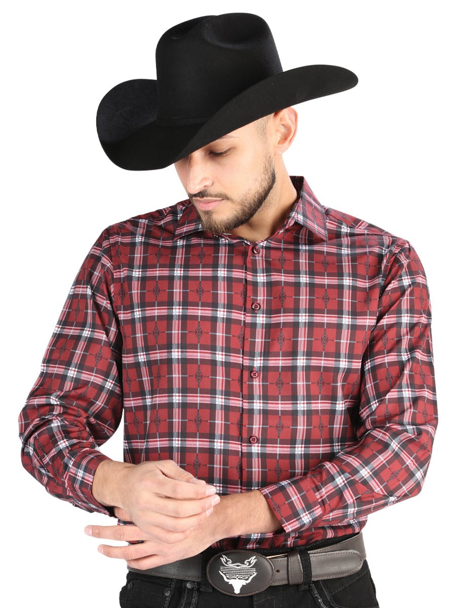 Men's Wine Printed Long Sleeve Western Shirt 'El Señor de los Cielos' 44710 - BELLEZA'S - Men's Wine Printed Long Sleeve Western Shirt 'El Señor de los Cielos' 44710 - Men's Shirt - 04471001