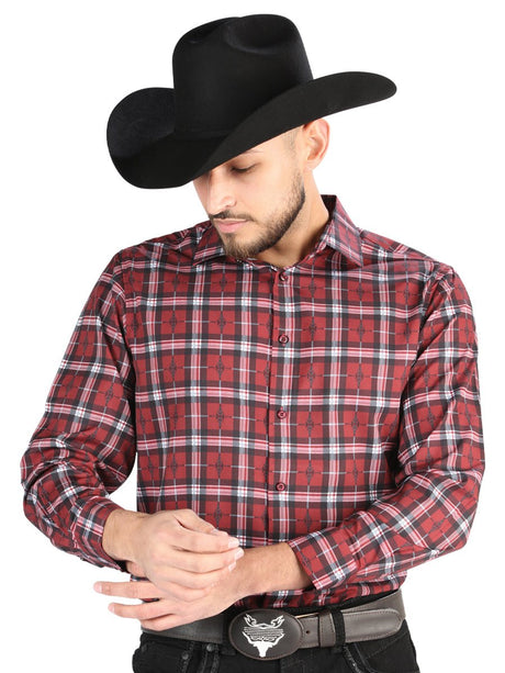 Men's Wine Printed Long Sleeve Western Shirt 'El Señor de los Cielos' 44710 - BELLEZA'S - Men's Wine Printed Long Sleeve Western Shirt 'El Señor de los Cielos' 44710 - Men's Shirt - 04471001
