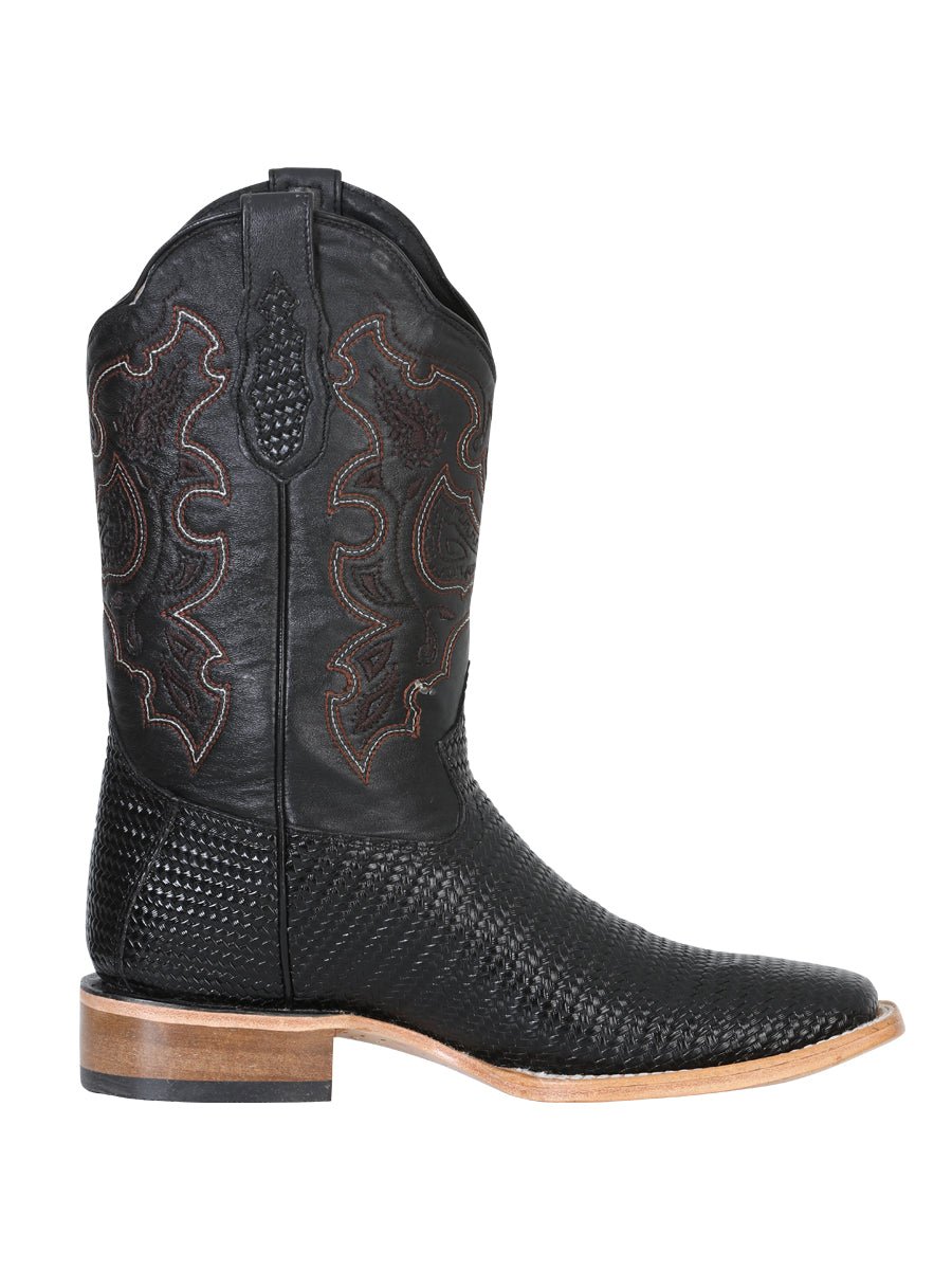 Men's Woven Print Leather Classic Western Cowboy Boots 'El General' Black Color 41790 - BELLEZA'S - Men's Woven Print Leather Classic Western Cowboy Boots 'El General' Black Color 41790 - Men's Boot - 04179001