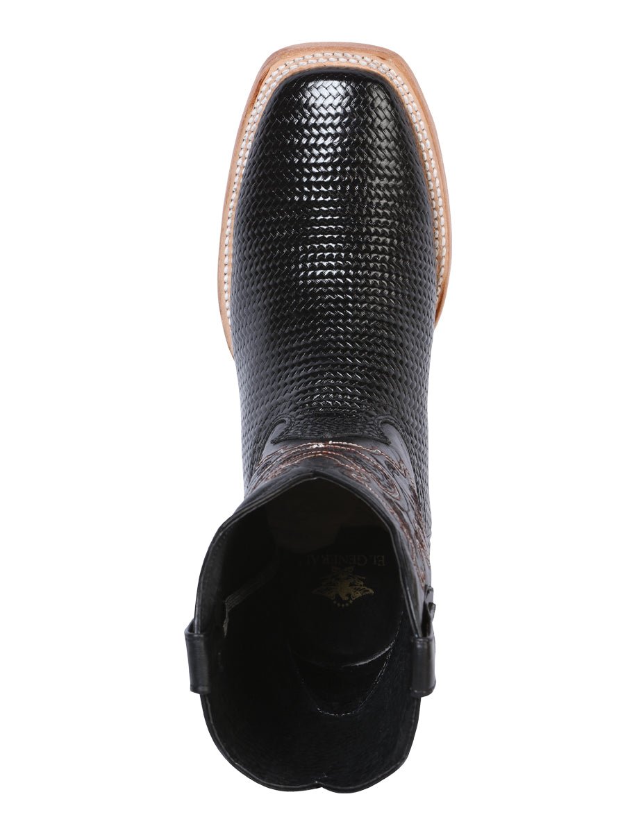 Men's Woven Print Leather Classic Western Cowboy Boots 'El General' Black Color 41790 - BELLEZA'S - Men's Woven Print Leather Classic Western Cowboy Boots 'El General' Black Color 41790 - Men's Boot - 04179001