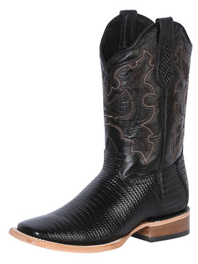 Men's Woven Print Leather Classic Western Cowboy Boots 'El General' Black Color 41790 - BELLEZA'S - Men's Woven Print Leather Classic Western Cowboy Boots 'El General' Black Color 41790 - Men's Boot - 04179001