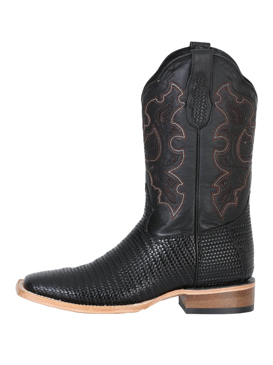 Men's Woven Print Leather Classic Western Cowboy Boots 'El General' Black Color 41790 - BELLEZA'S - Men's Woven Print Leather Classic Western Cowboy Boots 'El General' Black Color 41790 - Men's Boot - 04179001