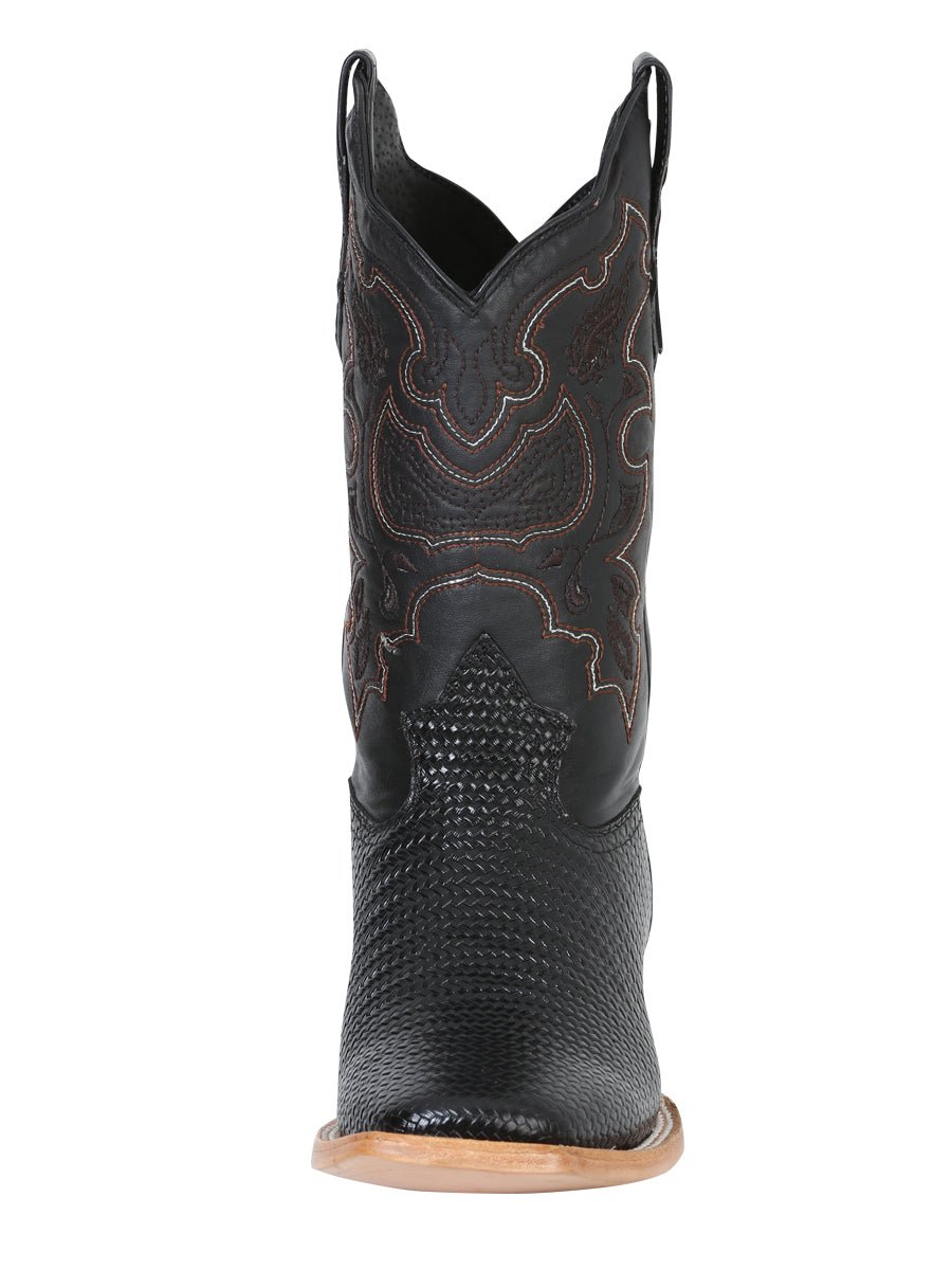 Men's Woven Print Leather Classic Western Cowboy Boots 'El General' Black Color 41790 - BELLEZA'S - Men's Woven Print Leather Classic Western Cowboy Boots 'El General' Black Color 41790 - Men's Boot - 04179001