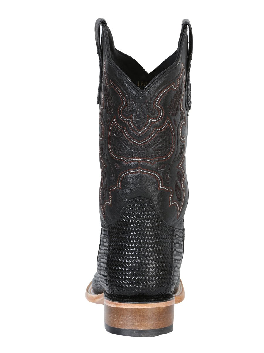 Men's Woven Print Leather Classic Western Cowboy Boots 'El General' Black Color 41790 - BELLEZA'S - Men's Woven Print Leather Classic Western Cowboy Boots 'El General' Black Color 41790 - Men's Boot - 04179001