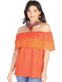 Mexican Artisanal Blouse 50% Cotton, %50 Polyester Orange 602512 - BELLEZA'S - Mexican Artisanal Blouse 50% Cotton, %50 Polyester Orange 602512 - DAMA - 60251201