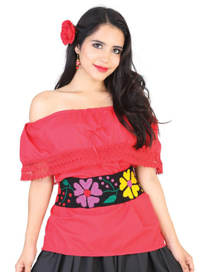 Mexican Artisanal Blouse 50% Cotton, %50 Polyester Red 602094 - BELLEZA'S - Mexican Artisanal Blouse 50% Cotton, %50 Polyester Red 602094 - DAMA - 60209401