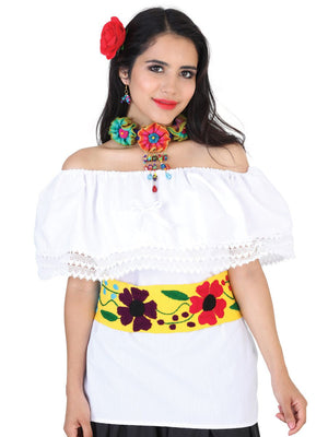 Mexican Artisanal Blouse 50% Cotton, %50 Polyester White 602093 - BELLEZA'S - Mexican Artisanal Blouse 50% Cotton, %50 Polyester White 602093 - DAMA - 60209301