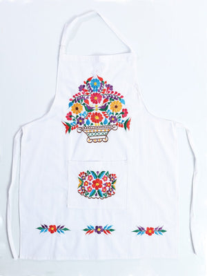 Mexican Artisanal Embroidered Apron 100% Cotton White 603154 - BELLEZA'S - Mexican Artisanal Embroidered Apron 100% Cotton White 603154 - DAMA - 60315401