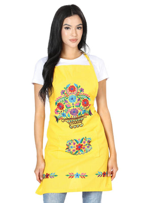 Mexican Artisanal Embroidered Apron 100% Cotton Yellow 603153 - BELLEZA'S - Mexican Artisanal Embroidered Apron 100% Cotton Yellow 603153 - DAMA - 60315301