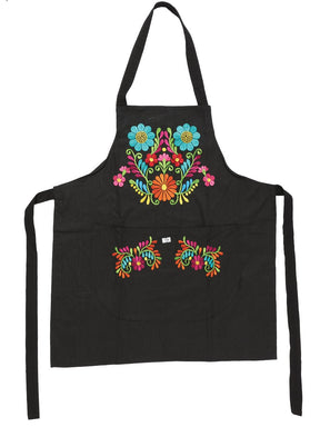 Mexican Artisanal Embroidered Apron 50% Cotton, %50 Polyester Bllack 603197 - BELLEZA'S - Mexican Artisanal Embroidered Apron 50% Cotton, %50 Polyester Bllack 603197 - DAMA - 60319701