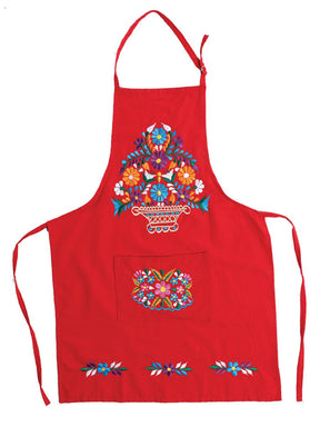 Mexican Artisanal Embroidered Apron 50% Cotton, %50 Polyester Red 603195 - BELLEZA'S - Mexican Artisanal Embroidered Apron 50% Cotton, %50 Polyester Red 603195 - DAMA - 60319501