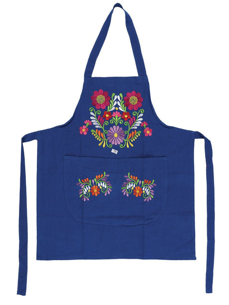 Mexican Artisanal Embroidered Apron 50% Cotton, %50 Polyester Royal Blue 603196 - BELLEZA'S - Mexican Artisanal Embroidered Apron 50% Cotton, %50 Polyester Royal Blue 603196 - DAMA - 60319601