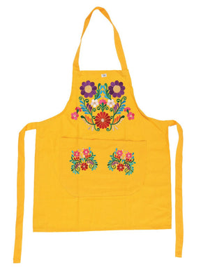 Mexican Artisanal Embroidered Apron 50% Cotton, %50 Polyester Yellow 603198 - BELLEZA'S - Mexican Artisanal Embroidered Apron 50% Cotton, %50 Polyester Yellow 603198 - DAMA - 60319801