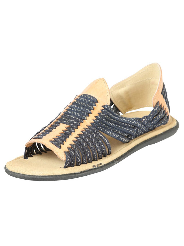 Mexican Artisanal Sandals Leather Tan/Blue 604015 - BELLEZA'S - Mexican Artisanal Sandals Leather Tan/Blue 604015 - CABALLERO - 60401501