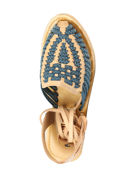 Mexican Artisanal Sandals Leather Tan/Blue 604019 - BELLEZA'S - Mexican Artisanal Sandals Leather Tan/Blue 604019 - DAMA - 60401901