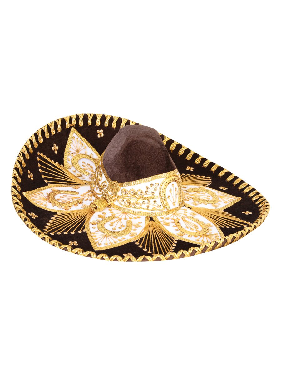 Mexican Charro Hat Velvet Brown/Gold 601777 - BELLEZA'S - Mexican Charro Hat Velvet Brown/Gold 601777 - CABALLERO - 60177701