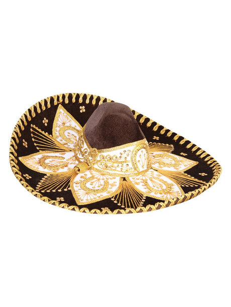 Mexican Charro Hat Velvet Brown/Gold 601777 - BELLEZA'S - Mexican Charro Hat Velvet Brown/Gold 601777 - CABALLERO - 60177701