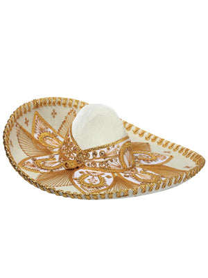 Mexican Charro Hat Velvet Ivory/Gold 600209 - BELLEZA'S - Mexican Charro Hat Velvet Ivory/Gold 600209 - UNISEX - 60020901