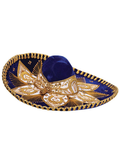 Mexican Charro Hat Velvet Royal Blue/Gold 600214 - BELLEZA'S - Mexican Charro Hat Velvet Royal Blue/Gold 600214 - UNISEX - 60021401