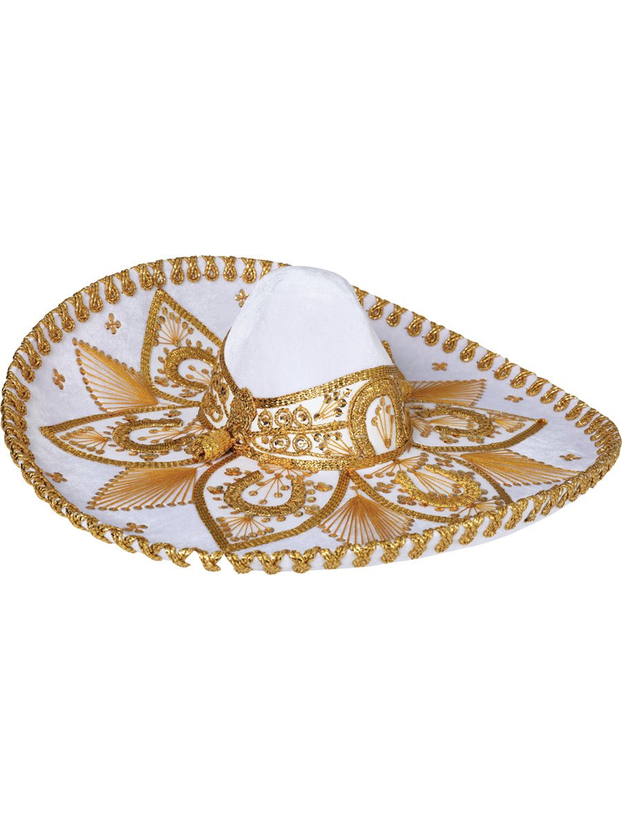 Mexican Charro Hat Velvet White/Gold 600758 - BELLEZA'S - Mexican Charro Hat Velvet White/Gold 600758 - UNISEX - 60075801