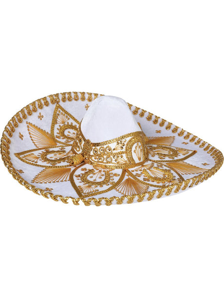 Mexican Charro Hat Velvet White/Gold 600758 - BELLEZA'S - Mexican Charro Hat Velvet White/Gold 600758 - UNISEX - 60075801
