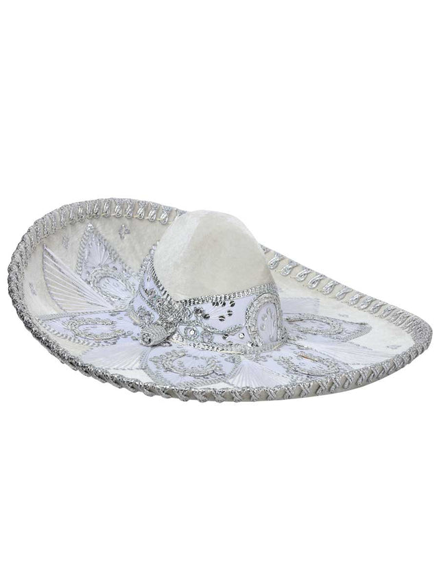 Mexican Charro Hat Velvet White/Silver 600206 - BELLEZA'S - Mexican Charro Hat Velvet White/Silver 600206 - UNISEX - 60020601
