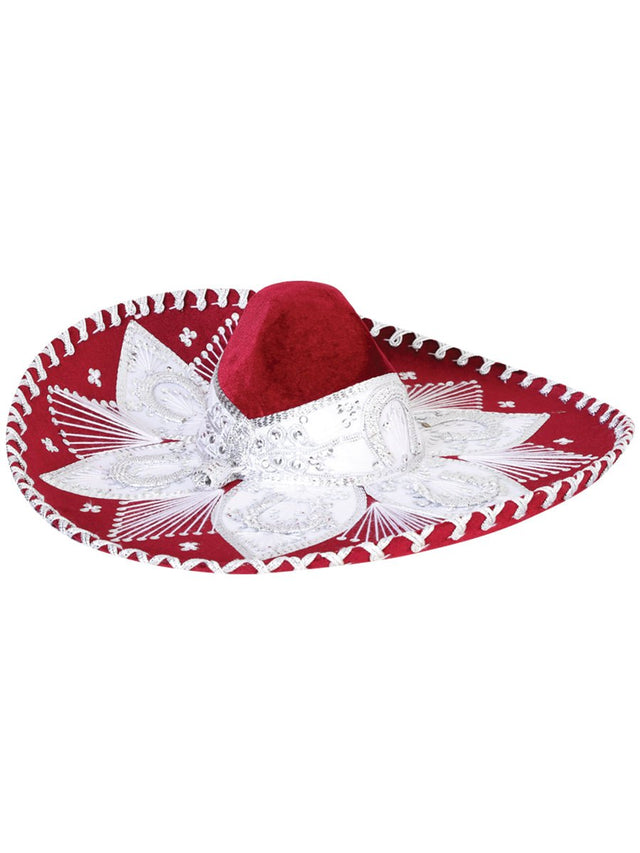 Mexican Charro Hat Velvet Wine/Silver 601774 - BELLEZA'S - Mexican Charro Hat Velvet Wine/Silver 601774 - CABALLERO - 60177401
