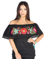 Mexican Embroidered Blouse 50% Cotton, %50 Polyester Black 602473 - BELLEZA'S - Mexican Embroidered Blouse 50% Cotton, %50 Polyester Black 602473 - DAMA - 60247301