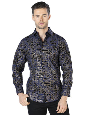 Navy And Gold Long Sleeve Shirt 44054 - BELLEZA'S - Navy And Gold Long Sleeve Shirt 44054 - Mens Shirt - 04405401
