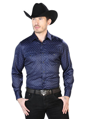 Navy And White Casual Long Sleeve Shirt 43965 - BELLEZA'S - Navy And White Casual Long Sleeve Shirt 43965 - Men's Shirt - 04396501