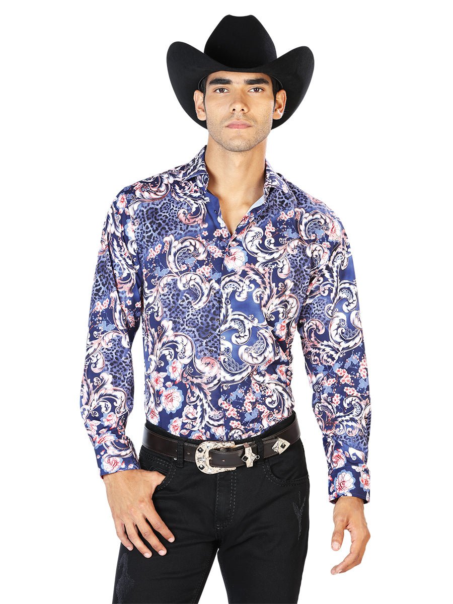 Navy Blue Casual Long Sleeve Shirt 43577 - BELLEZA'S - Navy Blue Casual Long Sleeve Shirt 43577 - CABALLERO - 04357701